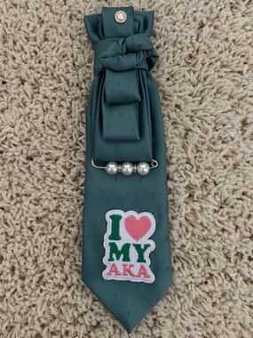 Green Decorative Bow Tie with Pearl Pin and AKA Patch